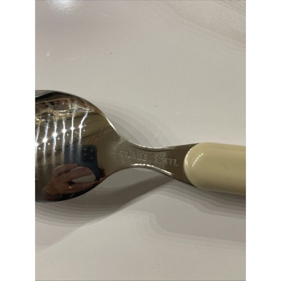 NEW UNUSED Vintage Set Of 2 Stainless Steel Spoons Off White Melamine Handles 6” - Picture 4 of 8